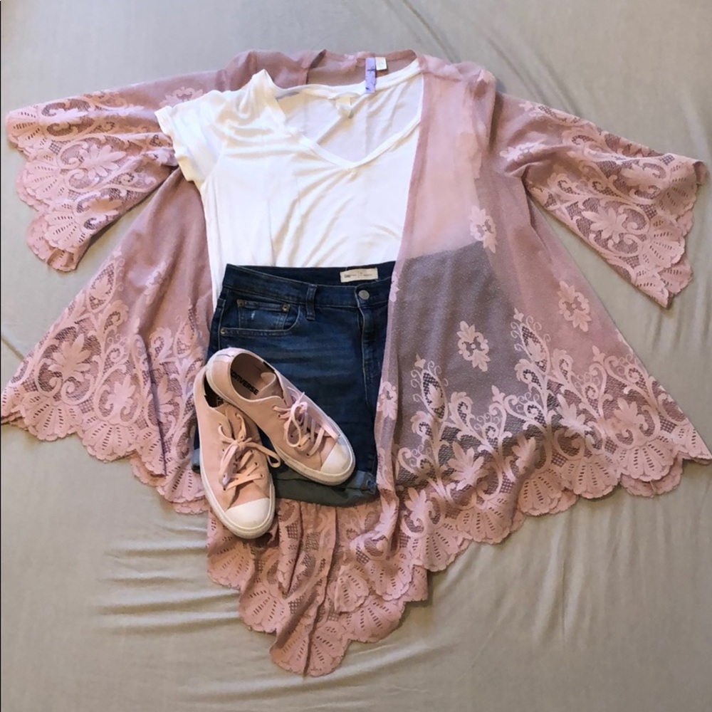 Alya Lace Kimono - Dusty Rose Pink